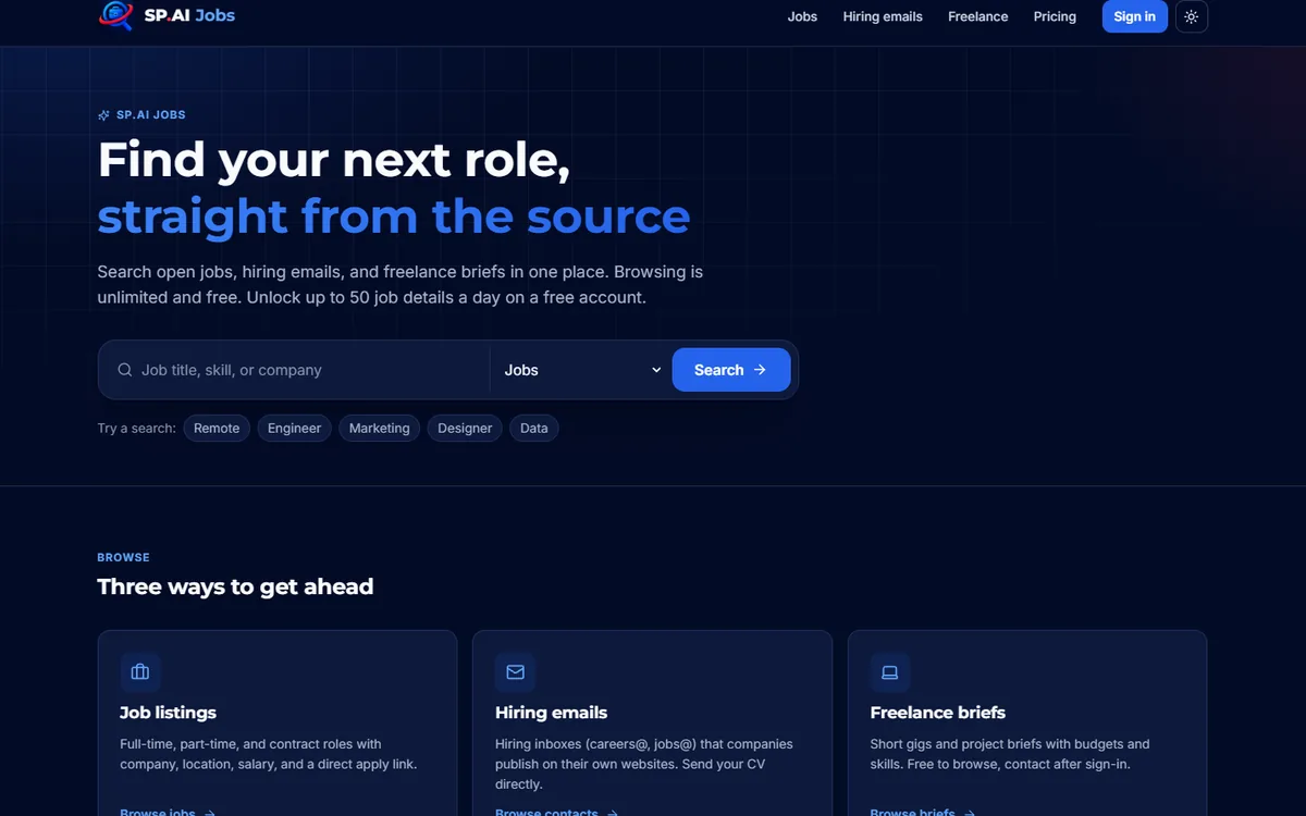 SP.AI Jobs Homepage